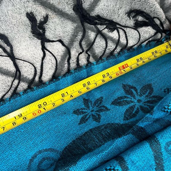 Pashmina Silk Floral Teal Fringe Scarf H - Picture 2 of 4